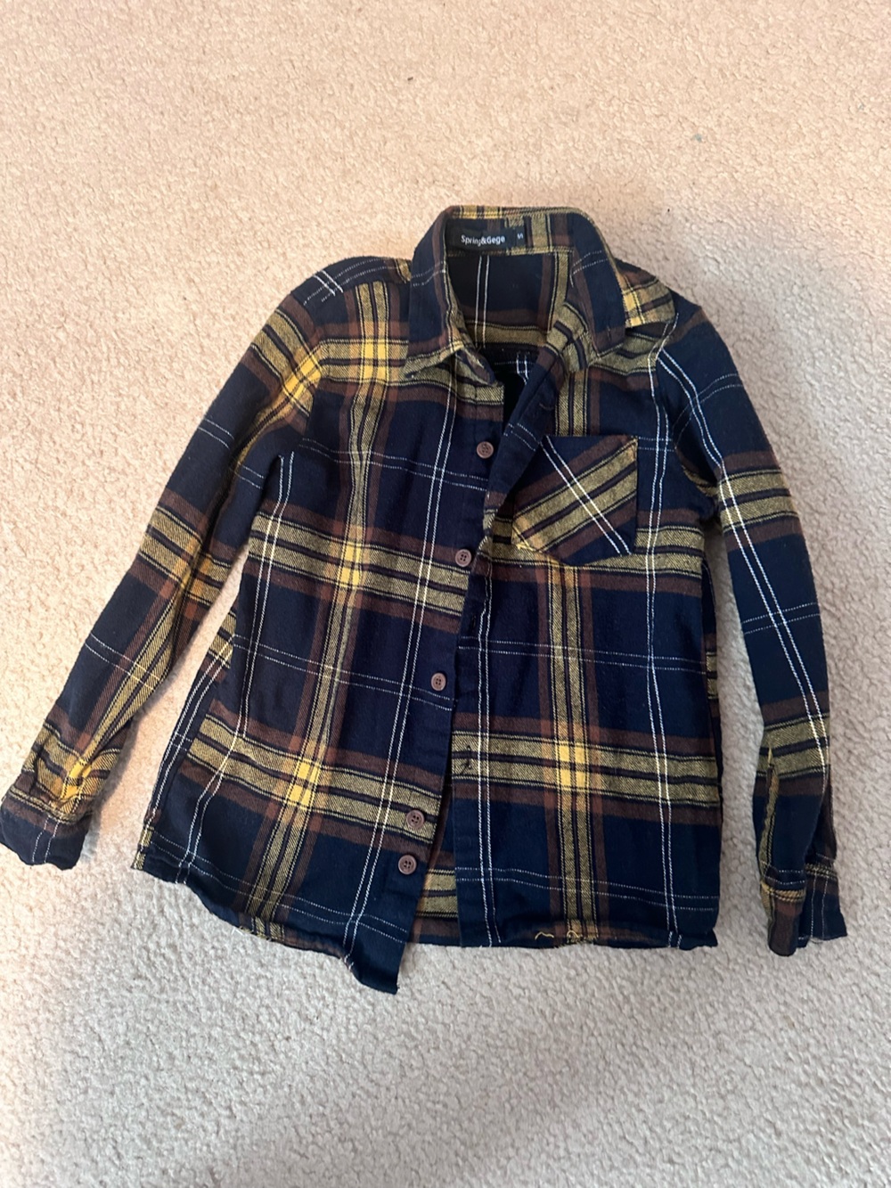 Kids Black & Yellow Plaid Button-Down Shirt